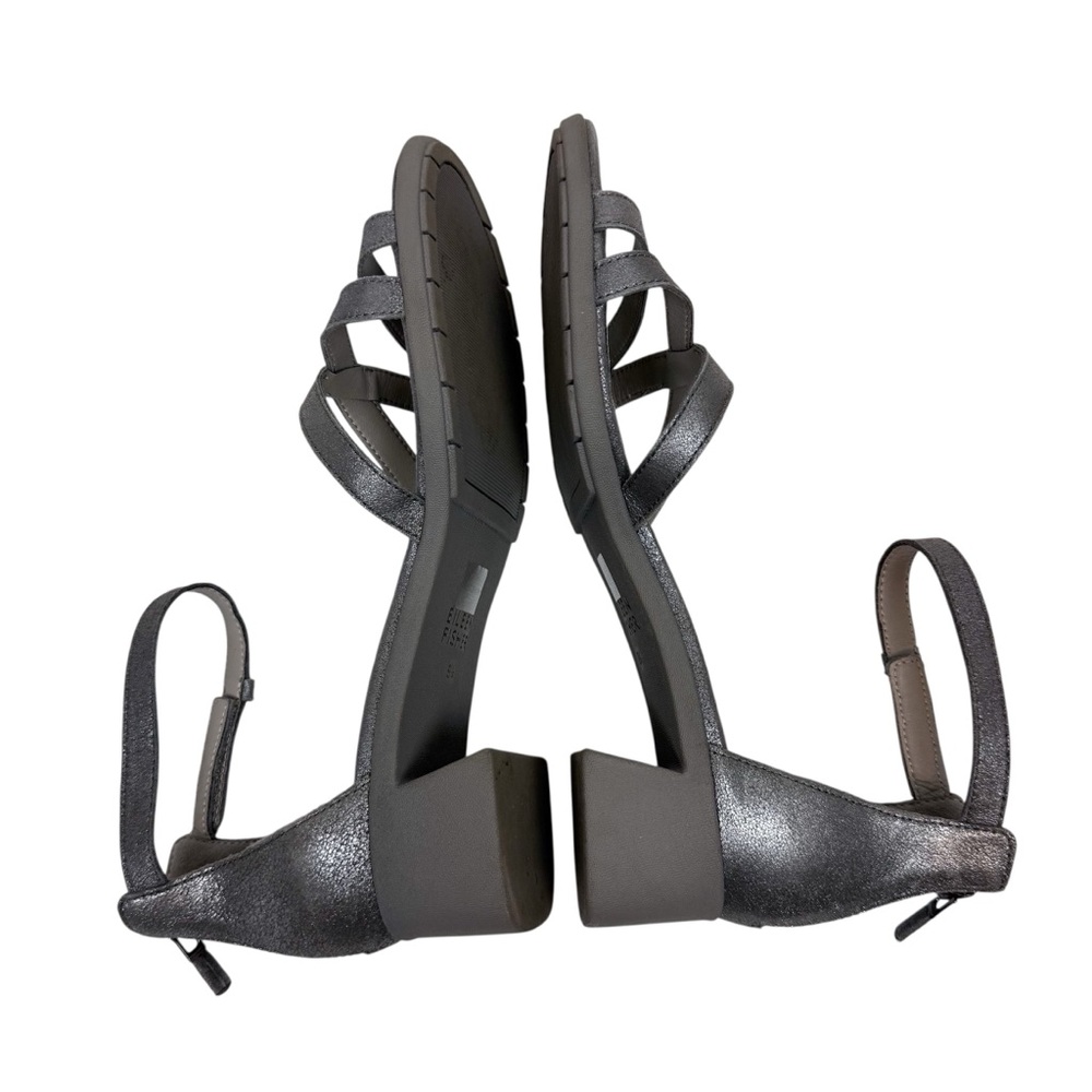 Eileen Fisher Noni Silver Metallic Strappy Block Heel Leather Sandals Size 8.5 - Picture 3 of 12
